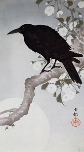 Un Oiseau Noir sur une Branche au Clair de Lune